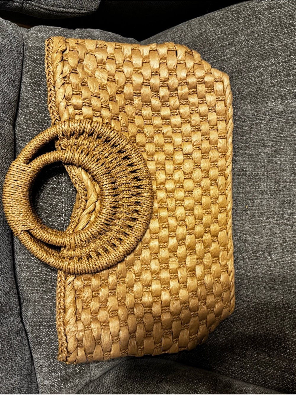 Woven Bag Round-Handle Straw Clutch - Tan